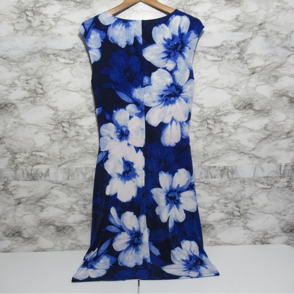 Lauren Ralph Lauren Floral Cowl Neck Sleeveless Sheath Dress Blue White Size 8 - Picture 5 of 16